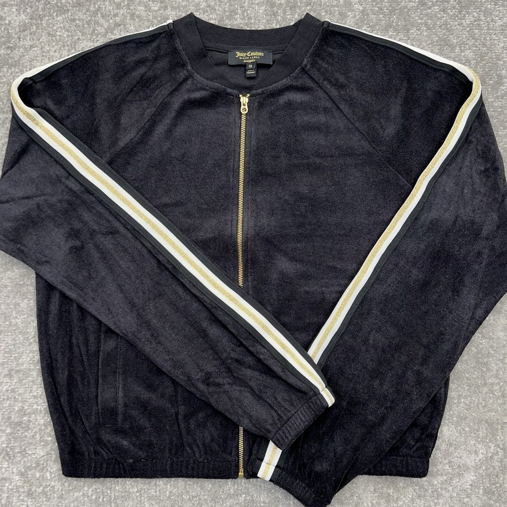 Juicy Couture Black Label Micro-Terry Track Jacket Medium Zip Gold Stripe NWT